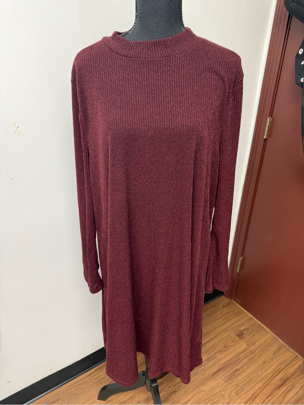 NWT Old Navy Women's Long Sleeve Knit Dress - Burgundy Size XXL
